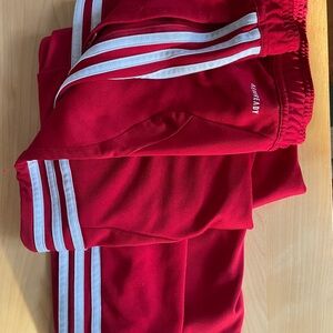 adidas Young Adult / Kid Red Joggers with White Stripes size XL ( UK 15-16 )